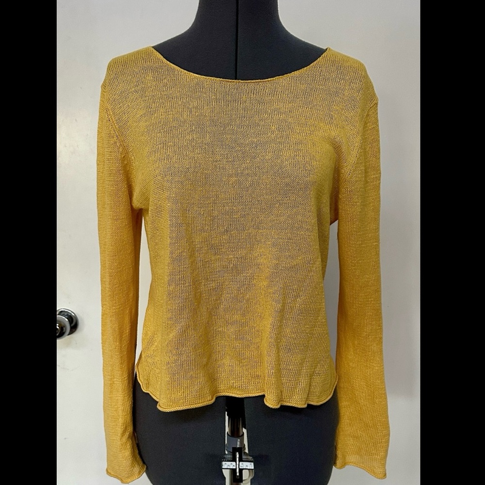 NEW EILEEN FISHER PETITES GOLDEN YELLOW 100% LINEN SWEATER LIGHTWEIGHT PM NWOT